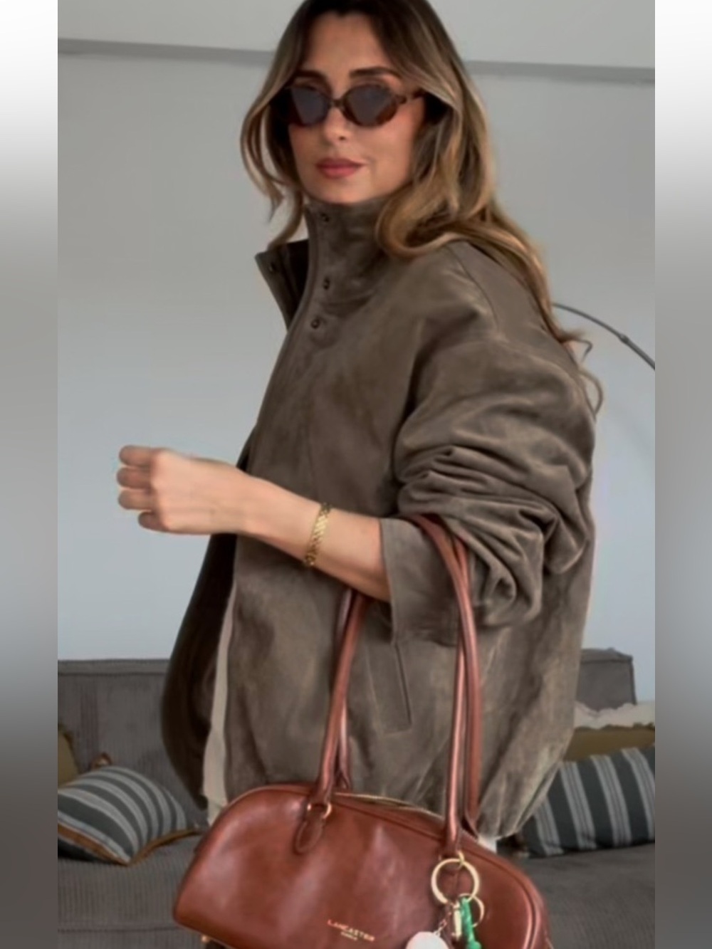 Zara Taupe Brown Suede High-Collar Jacket